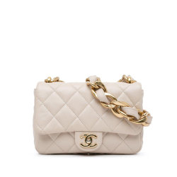 Chanel AB Chanel Brown Light Beige Lambskin Leather Leather Small Quilted Lambskin Funky Town Flap Italy