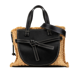 Loewe B LOEWE Brown Beige with Black Raffia Natural Material Small and Leather Gate Top Handle Bag Spain