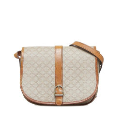 Celine B Celine Brown Beige Coated Canvas Fabric Macadam Crossbody Bag Italy