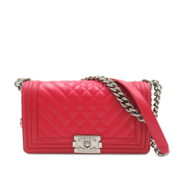 Chanel AB Chanel Pink Dark Pink Lambskin Leather Leather Medium Quilted Lambskin Boy Flap Italy