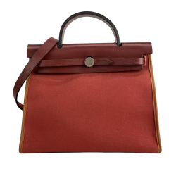 Hermès B Hermès Red Dark Red Canvas Fabric Toile Herbag Zip 31 France