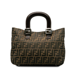 Fendi B Fendi Brown Canvas Fabric Small Zucca Twins Tote Italy