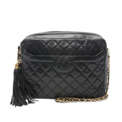 Chanel B Chanel Black Lambskin Leather Leather CC Quilted Lambskin Tassel Crossbody Italy