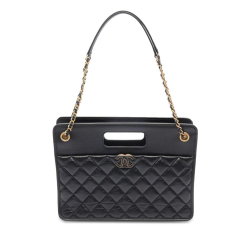 Chanel AB Chanel Black Calf Leather CC Quilted Aged skin Shopping Tote Italy