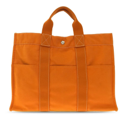 Hermès B Hermès Orange Canvas Fabric Sac Deauville MM France