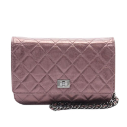 Chanel AB Chanel Pink Calf Leather Quilted Metallic Aged skin 2.55 Reissue Wallet on Chain France