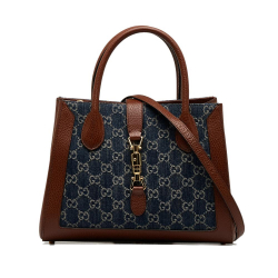 Gucci AB Gucci Blue Denim with Brown Denim Fabric Medium GG Jackie 1961 Tote Italy