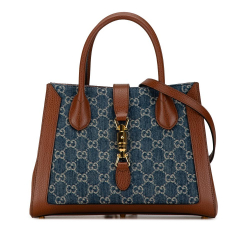 Gucci AB Gucci Blue Denim with Brown Denim Fabric Medium GG Jackie 1961 Tote Italy