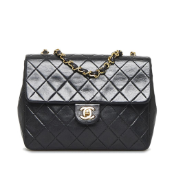 Chanel B Chanel Black Lambskin Leather Leather Square Classic Quilted Lambskin Flap France