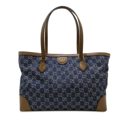 Gucci B Gucci Blue with Brown Denim Fabric Medium GG Ophidia Shopping Tote Italy