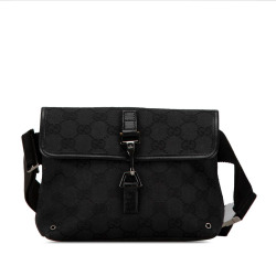 Gucci B Gucci Black Canvas Fabric GG Jackie Belt Bag Italy