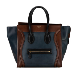 Celine B Celine Blue with Brown Calf Leather Mini Bicolor Luggage Tote Italy