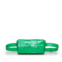 Bottega Veneta B Bottega Veneta Green Calf Leather skin Intrecciato Cassette Belt Bag Italy