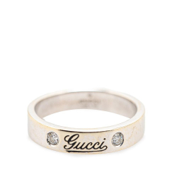 Gucci B Gucci Silver 18K White Gold Metal Diamond Icon Ring Italy