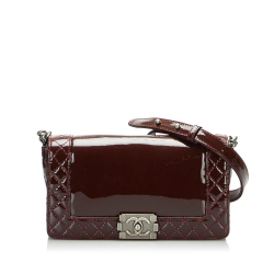 Chanel AB Chanel Red Burgundy Patent Leather Leather Medium Patent Le Boy Flap Reverso Italy