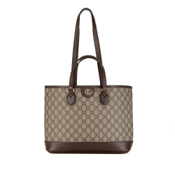 Gucci B Gucci Brown Beige Coated Canvas Fabric GG Supreme Ophidia Tote Italy