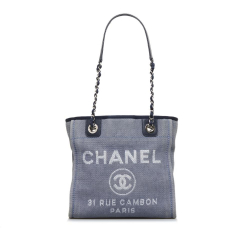 Chanel B Chanel Blue Canvas Fabric Small Deauville Tote Italy