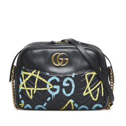 Gucci AB Gucci Black with Multi Calf Leather Gucci Ghost GG Marmont Italy