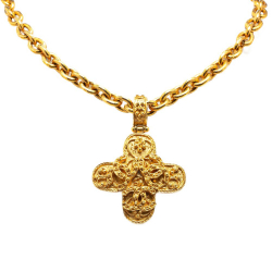 Chanel AB Chanel Gold Gold Plated Metal Triple CC Cross Pendant Necklace France