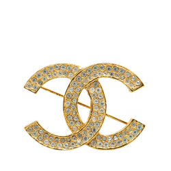 Chanel AB Chanel Gold Gold Plated Metal CC Rhinestones Brooch France