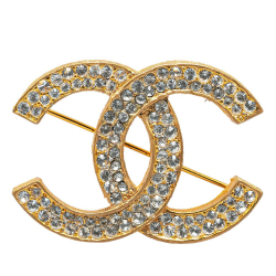 Chanel B Chanel Gold Gold Plated Metal CC Rhinestone Brooch France