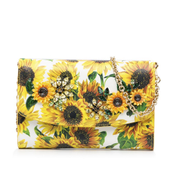 Dolce&Gabbana B Dolce & Gabbana Yellow with Multi Calf Leather Sunflower Printed Wallet on Chain Italy