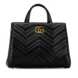 Gucci B Gucci Black Calf Leather Small GG Marmont Matelasse Tote Italy