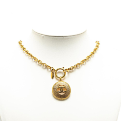 Chanel B Chanel Gold Gold Plated Metal CC Round Pendant Necklace France