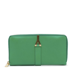 Saint Laurent AB Saint Laurent Green Calf Leather Y Line Long Wallet Italy