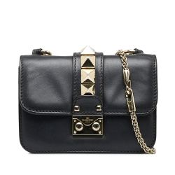 Valentino B Valentino Black Calf Leather Small Rockstud Glam Lock Crossbody Italy