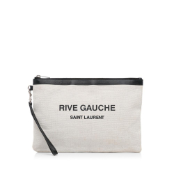 Saint Laurent AB Saint Laurent White Canvas Fabric Rive Gauche Wristlet Clutch Italy