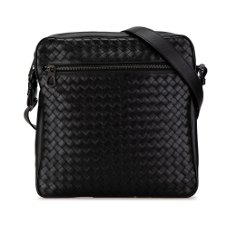 Bottega Veneta B Bottega Veneta Black Calf Leather Intrecciato Crossbody Italy