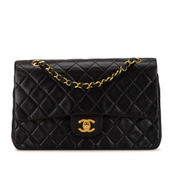 Chanel B Chanel Black Lambskin Leather Leather Medium Classic Lambskin Double Flap France