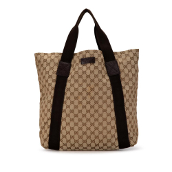 Gucci B Gucci Brown Beige Canvas Fabric GG Tote Italy