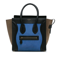 Celine B Celine Blue with Black Calf Leather Micro Tricolor Luggage Tote Italy