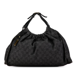 Gucci B Gucci Black Denim Fabric GG Handbag Italy