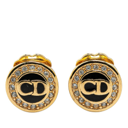 Christian Dior AB Dior Gold Gold Plated Metal Rhinestone CD Logo Clip-On Earrings Italy