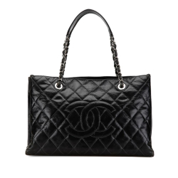 Chanel B Chanel Black Calf Leather CC Crumpled skin Shopping Tote Italy