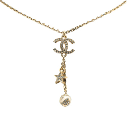 Chanel AB Chanel Gold Gold Plated Metal CC Rhinestones Star and Ball Pendant Necklace France