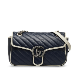 Gucci AB Gucci Blue Navy Calf Leather Small GG Marmont Matelasse Crossbody Bag Italy