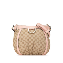 Gucci B Gucci Brown Beige with Pink Canvas Fabric GG Abbey D Ring Crossbody Bag Italy