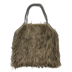 Stella McCartney Falabella Fold-Over Large Shoulder Fringe Recycled Material 2-Ways Tote Bag Taupe