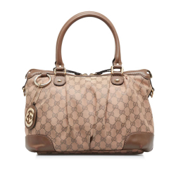 Gucci B Gucci Brown Light Brown Canvas Fabric GG Sukey Italy