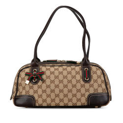 Gucci B Gucci Brown Beige Canvas Fabric GG Princy Shoulder Bag Italy