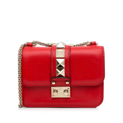 Valentino AB Valentino Red Calf Leather Mini Rockstud Glam Lock Crossbody Italy