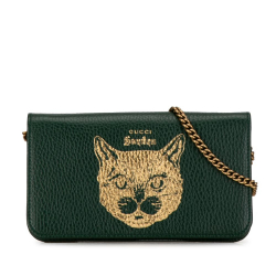 Gucci AB Gucci Green Calf Leather Garden Mystic Cat Wallet On Chain Italy