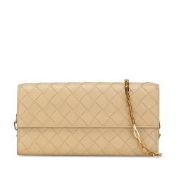 Bottega Veneta B Bottega Veneta Brown Light Beige Calf Leather Intrecciato Wallet On Chain Italy