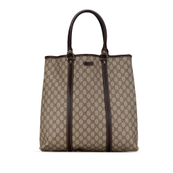 Gucci B Gucci Brown Beige Coated Canvas Fabric GG Supreme Joy Tote Italy