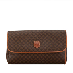 Celine B Celine Brown Coated Canvas Fabric Macadam Clutch Italy