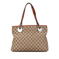 Gucci B Gucci Brown Beige Canvas Fabric GG Eclipse Shoulder Bag Italy